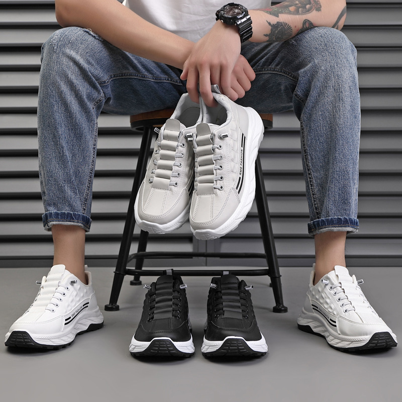 Spring and Autumn New Men's Shoes Crocodile Pattern Leather Waterproof Casual Shoes Thick Bottom Versatile Cross border Sports Shoes Thick Bottom White Shoes