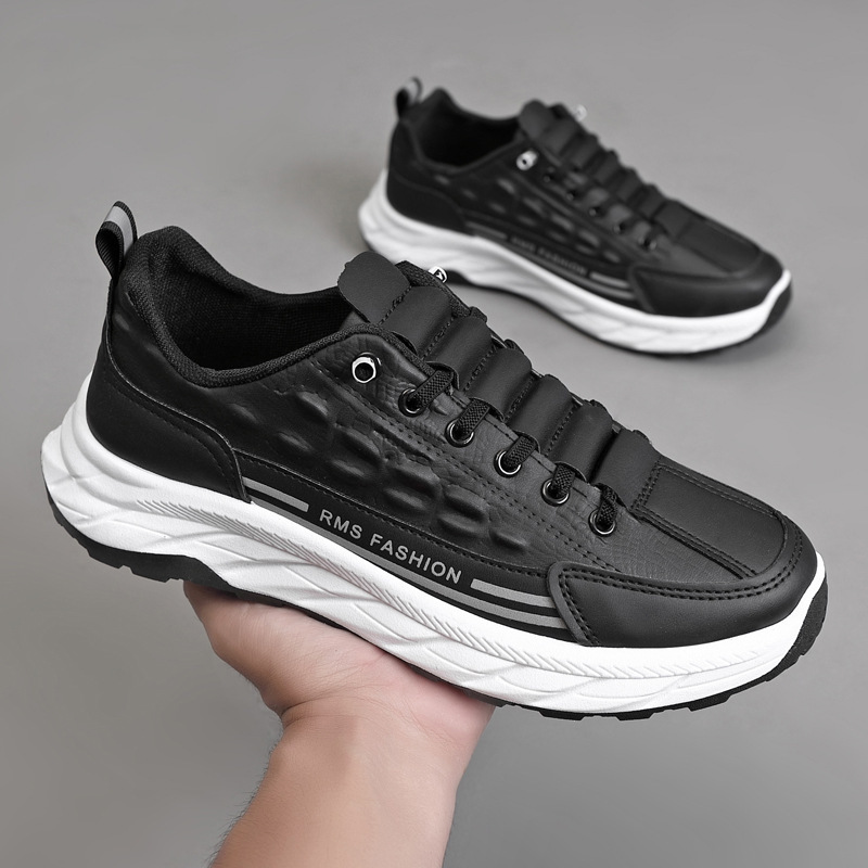 Spring and Autumn New Men's Shoes Crocodile Pattern Leather Waterproof Casual Shoes Thick Bottom Versatile Cross border Sports Shoes Thick Bottom White Shoes