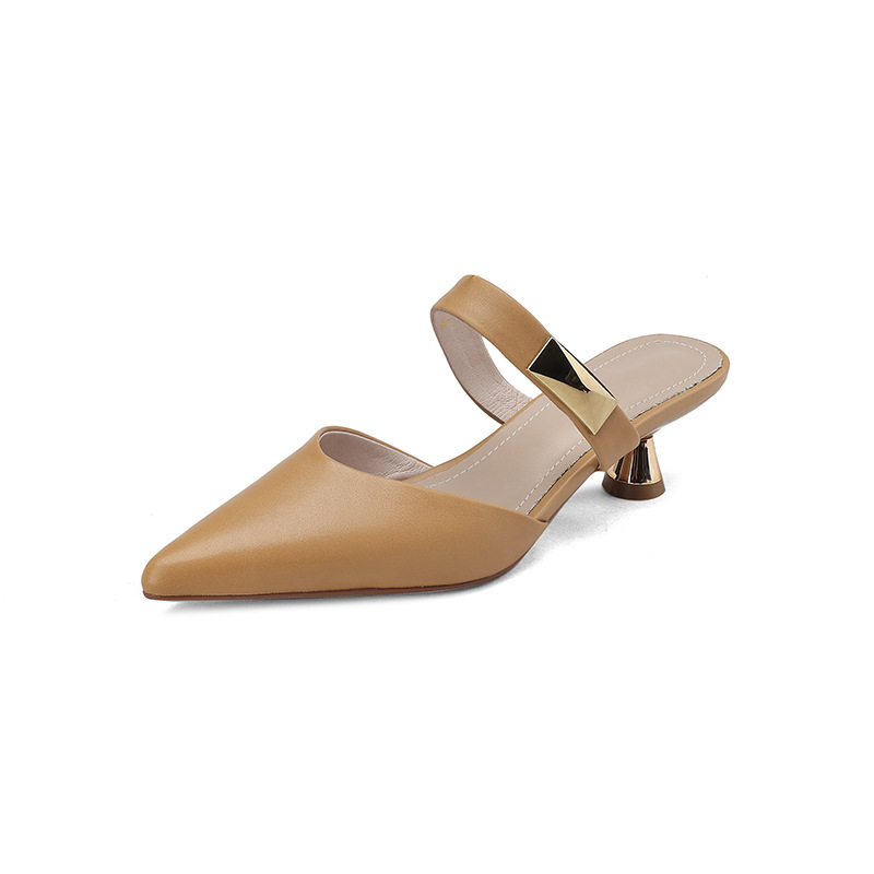 Baotou Half Slippers, Women's Fine Heels, Outdoor Wear 2023 Summer New Style, Pointed Mouller Shoes, High Heels, Versatile Cool Slippers