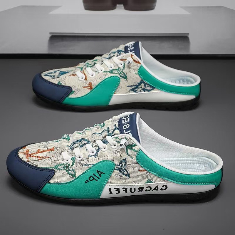 Baotou Half Top Shoes for Men 2025 Cross border Wholesale Cloth Face Breathable Backless Outdoor Casual Shoes with One Step Lazy Shoes