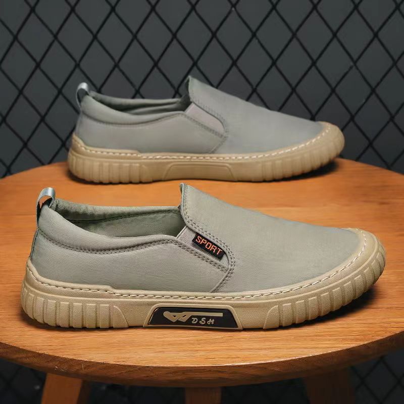 Cross border summer ice silk men's shoes, umbrella cloth, breathable casual sports shoes, driving shoes, lazy canvas, one foot shoes