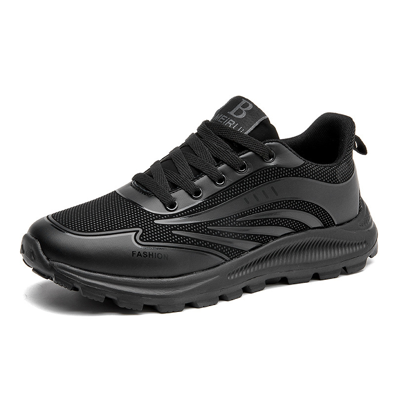 Manufacturer wholesale men's shoes four season solid color sports shoes men's breathable black shoes fashionable soft soled running shoes men