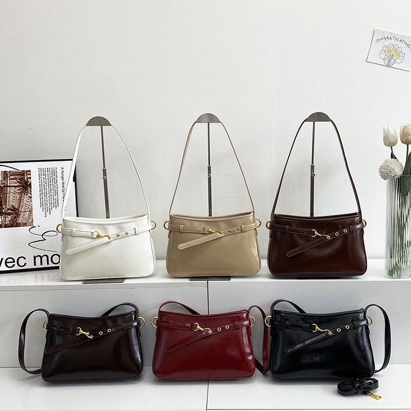 25 new high-end texture bags for foreign trade, women's fashionable commuting armpit bags, cross-border popular retro single shoulder diagonal cross bags
