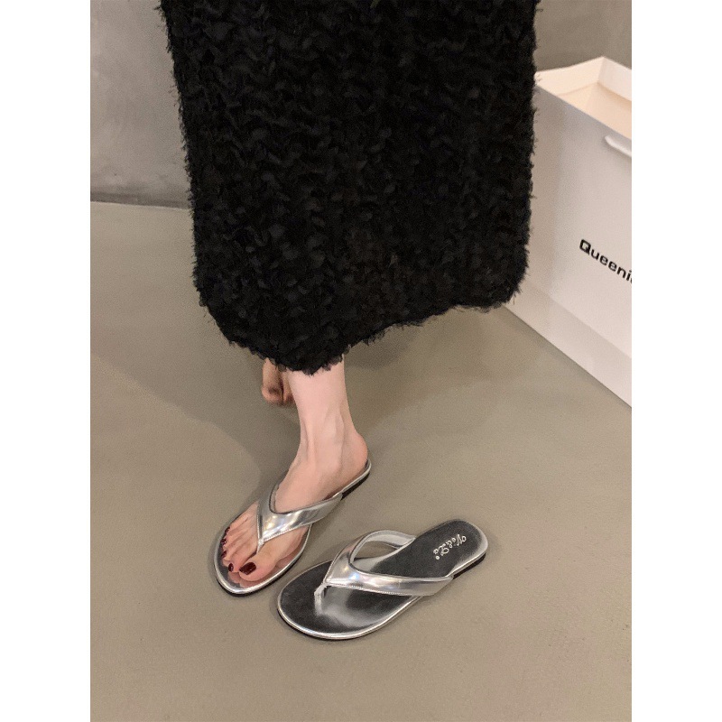 Flat bottomed leopard print flip flops women's shoes 2024 summer outdoor beach French style sandals red sandals