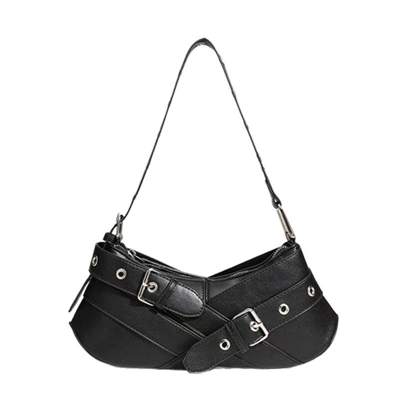 Cross border women's bag 2025 new niche retro belt decoration spicy girl armpit motorcycle bag versatile commuting shoulder bag