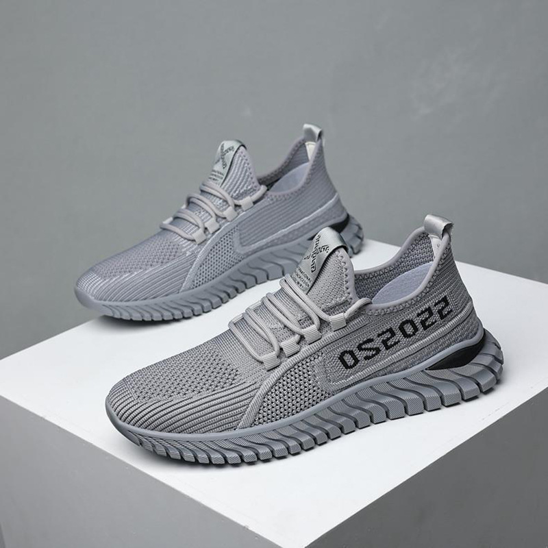 New men's flat bottomed lace up fly woven breathable sports shoes, fashionable and casual casual shoes, outdoor running cross-border trendy shoes