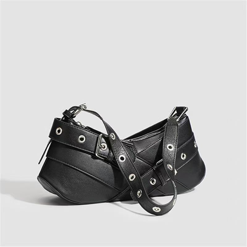 Cross border women's bag 2025 new niche retro belt decoration spicy girl armpit motorcycle bag versatile commuting shoulder bag
