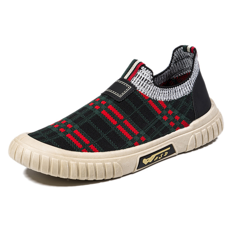 Cross border men's shoes for summer, breathable, lazy, casual, versatile, flat, one foot kick, fly woven mesh shoes, men's socks