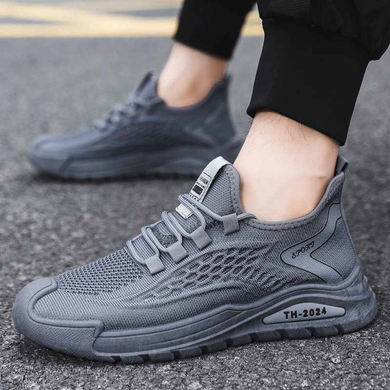 Mesh shoes men's 2025 new breathable fly woven sports shoes soft soled casual shoes versatile low top men's shoes cross-border
