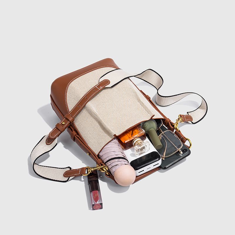 Cross border Women's Bag 2025 New Large Capacity Wide Shoulder Strap Single Shoulder Handbag with Bundle Mouth Handheld Crossbody Bucket Bag