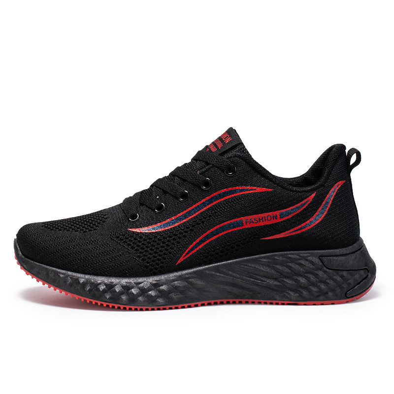 Cross border autumn new low top running shoes trend fly woven breathable casual shoes men's sports shoes lace up men's shoes wholesale