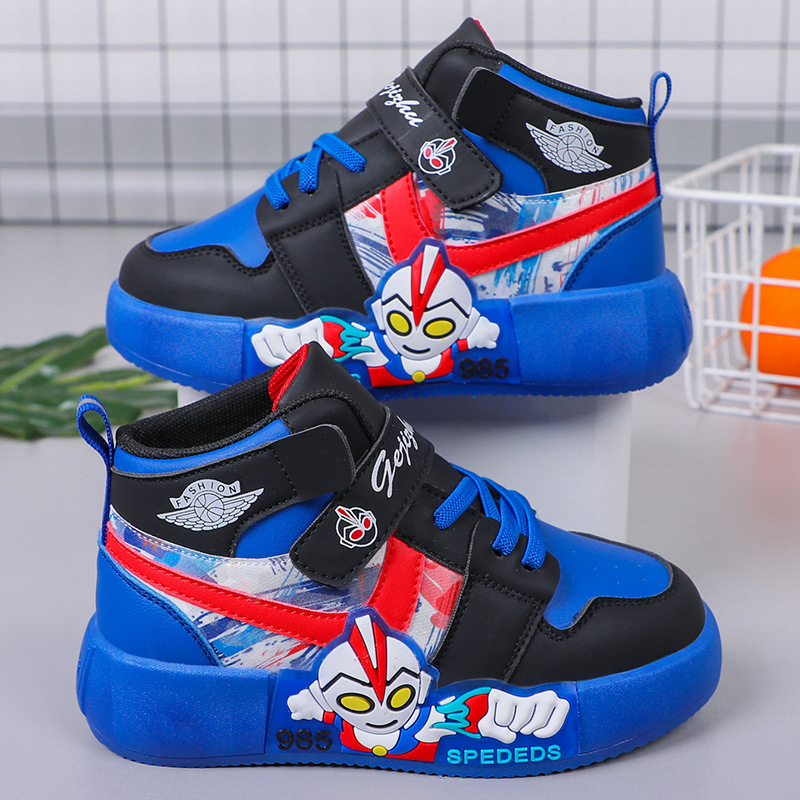 Children's board shoes 2022 autumn and winter new high top boys' sports shoes, solid soft soled running shoes for middle and large children, elementary school students