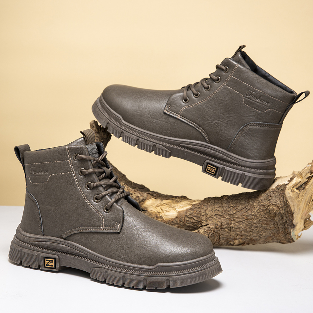 Cross border men's Martin boots Spring and Autumn new high top leather boots British fashion thick soled casual men's shoes wholesale