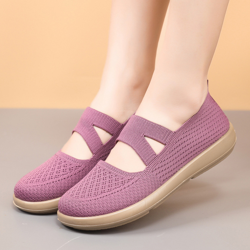 Mom's shoes, summer old Beijing cloth shoes, women's shoes, soft sole, middle-aged and elderly, fly woven mesh surface, breathable walking shoes, cross-border walking shoes