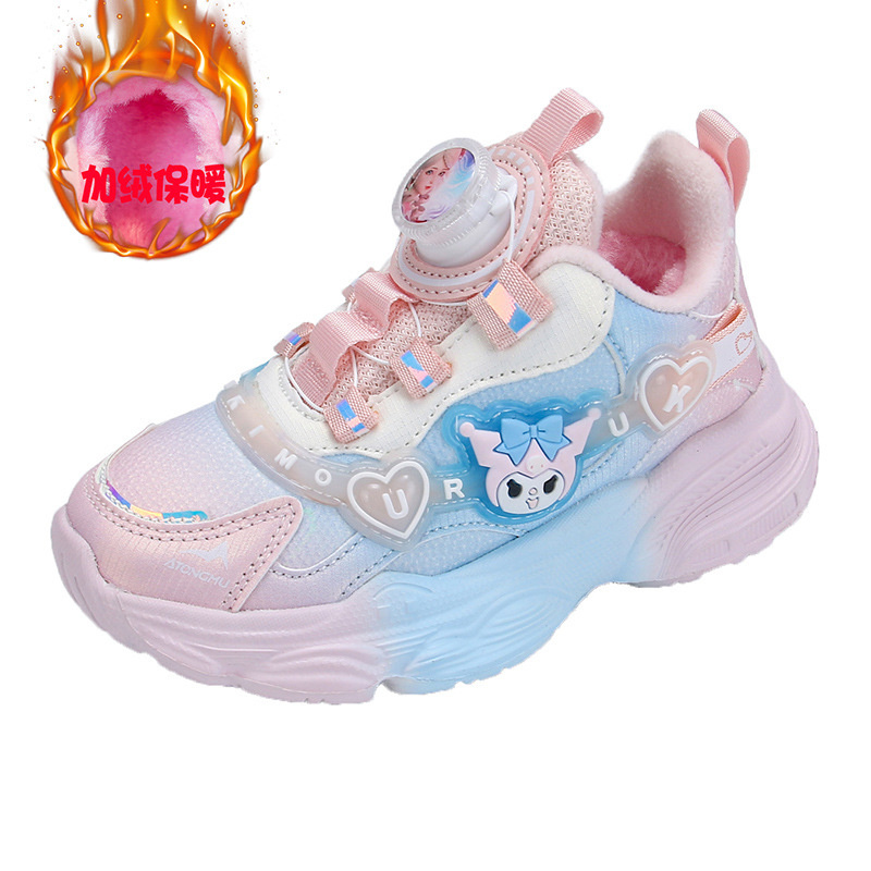 Bright up girls' sports shoes summer new style girls' shoes with plush warm leather surface, girls' baby, middle and large children's student shoes