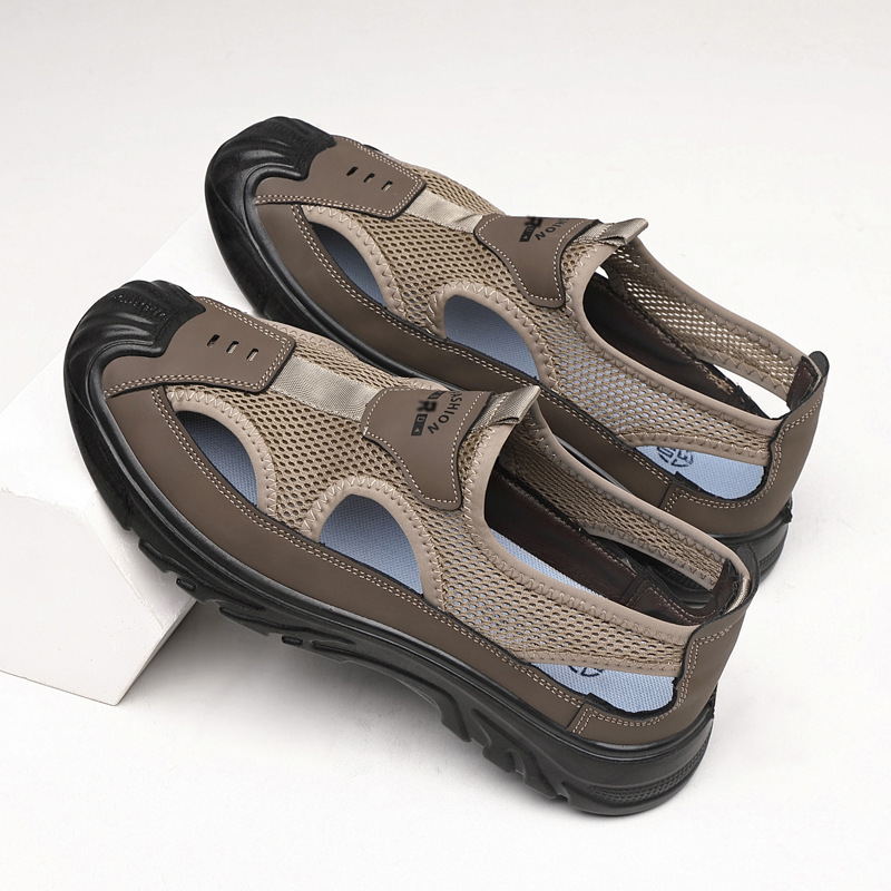 Cross border men's shoes summer mesh Baotou breathable driving hollow outdoor middle-aged leisure sports old Beijing shoes wholesale