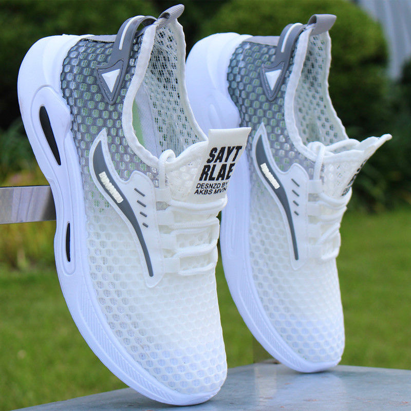 Summer men's ice silk mesh shoes, hollow breathable sports shoes, soft soled student running shoes, one foot casual shoes