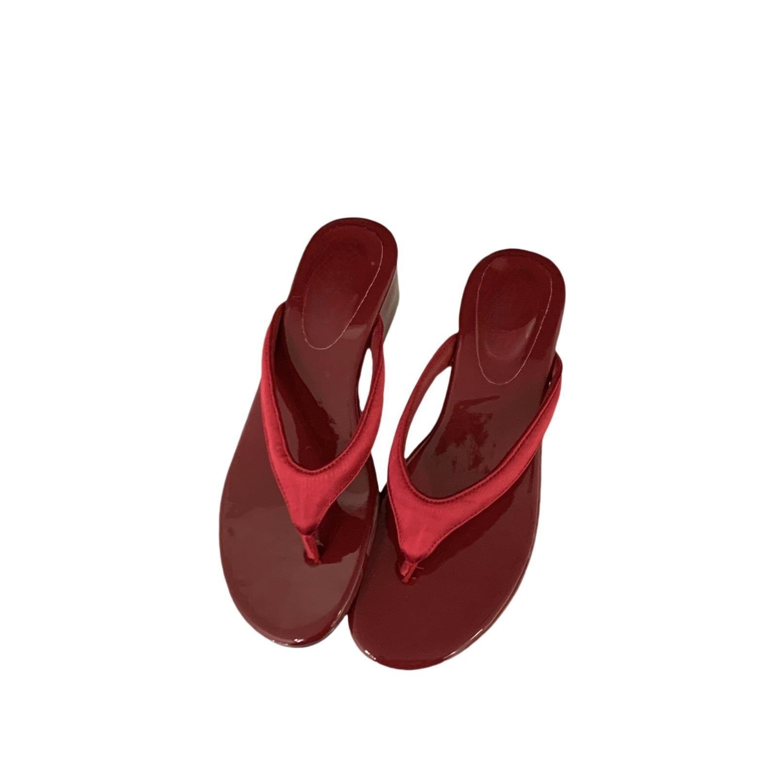 Slope heel high-heeled flip flops, women's shoes for outdoor wear, 2025 summer leopard print flip flops, small cool sandals, red sandals