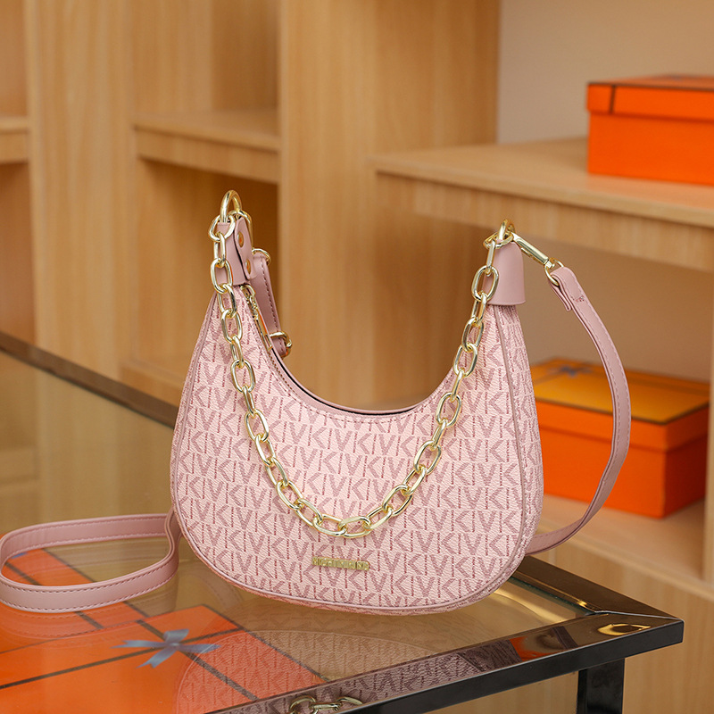 2024 New Single Shoulder Crossarm Underarm Bag Women's Bag Letter Contrast Color Factory Goods Wholesale Foreign Trade Cross border Chain Trendy Bag