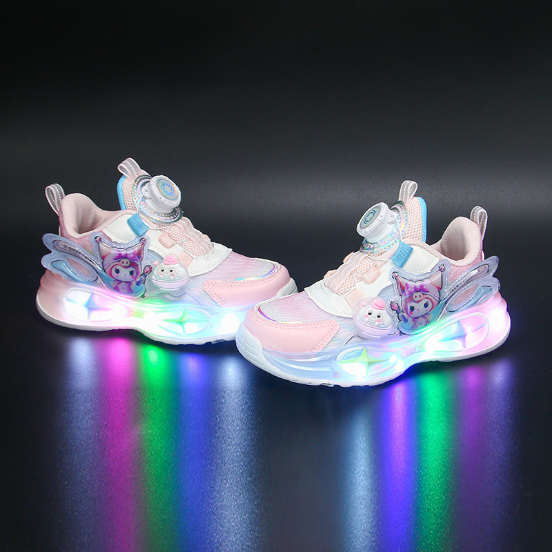 Light up girls' sports shoes with breathable and lightweight mesh, versatile girls' shoes, small and medium-sized internet famous shoes, girls' shoes