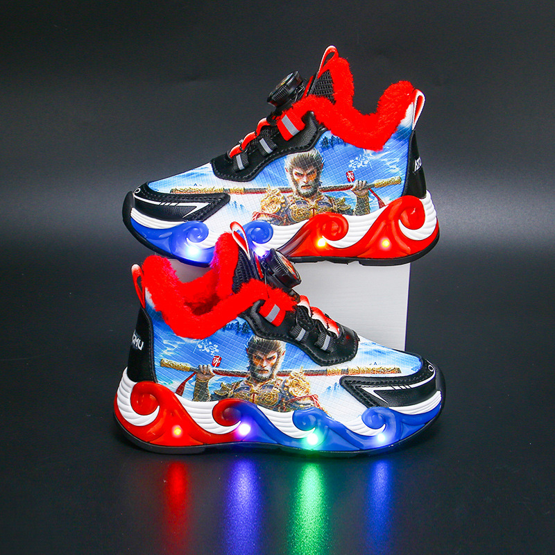 Bright Children's Sports Shoes 2024 Autumn/Winter New Waterproof Boys' Soft Bottom with Velvet for Warmth, Small and Medium sized Boys' Shoes