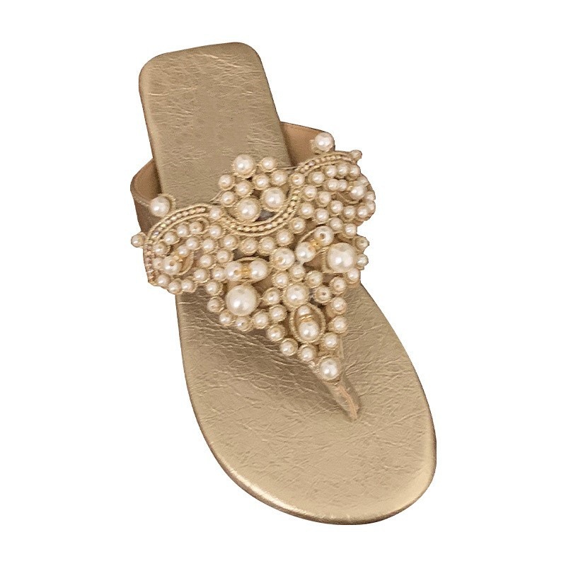 Gentle fairy style flip flops for women wearing retro style sandals, pearl flip flops, beach shoes