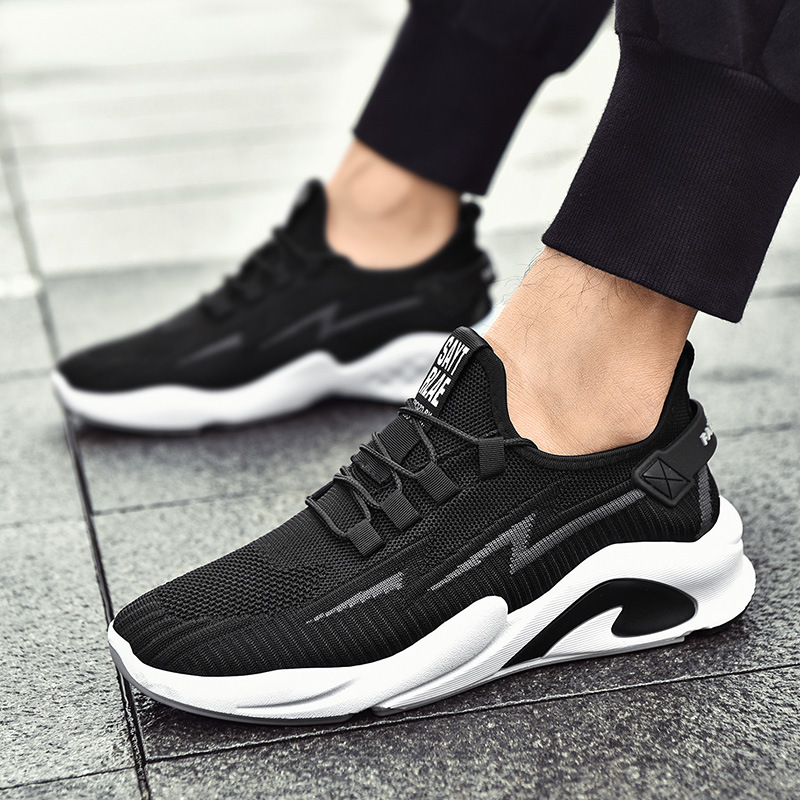 2024 Spring and Summer Men's Shoes Real Fly Weaving Men's Daily Casual Shoes Lace Breathable Running Sports Shoes Wholesale