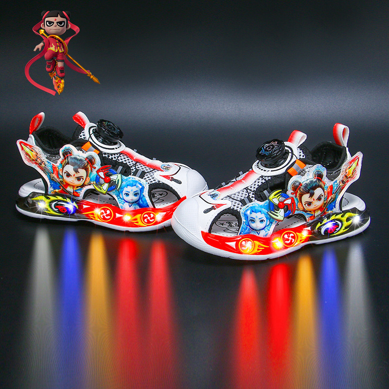 Nezha Children's Headline Sandals with Light 2025 Summer New Style Children's Beach Shoes Small and Medium Boys' Baby Sandals