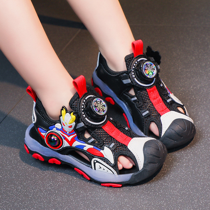 Boys' Headline Sandals with Lights 2025 Summer New Style Rotating Buckle Children's Shoes Anti Kicking Shoes for Middle and Primary School Students