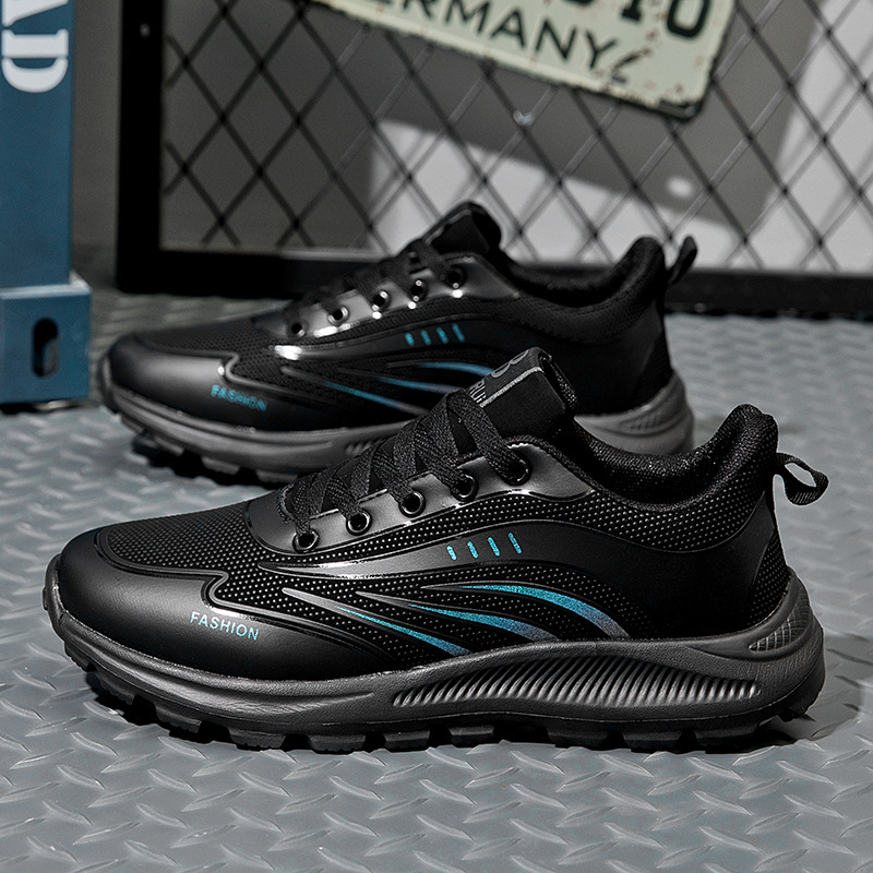 Manufacturer wholesale men's shoes four season solid color sports shoes men's breathable black shoes fashionable soft soled running shoes men