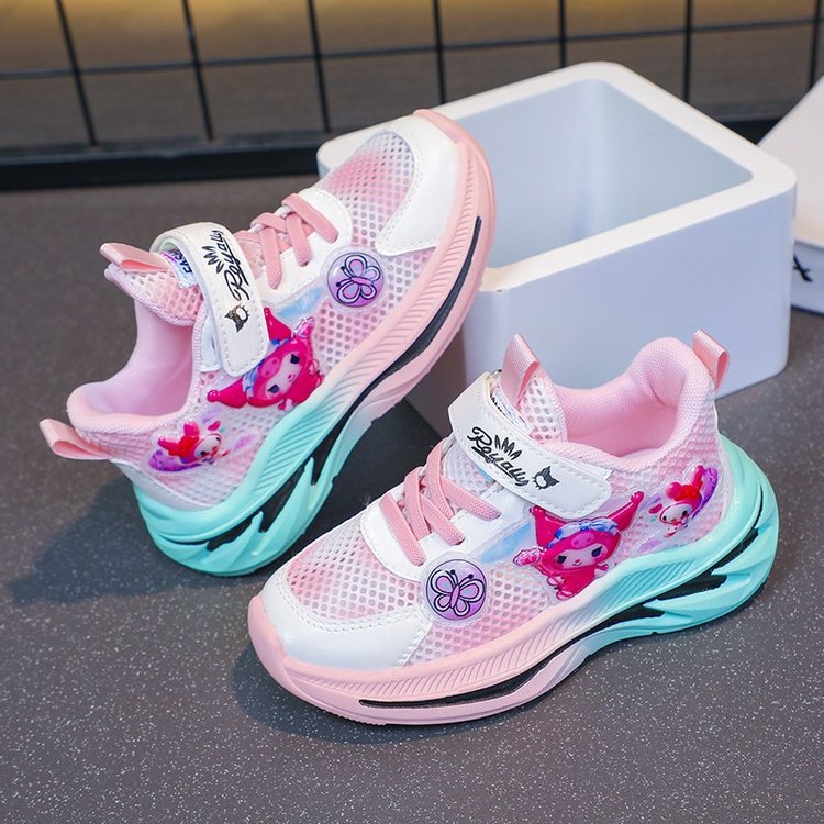 New Kuromi 2025 mesh breathable children's sports shoes for small and medium-sized children, thin and fashionable versatile running shoes for girls