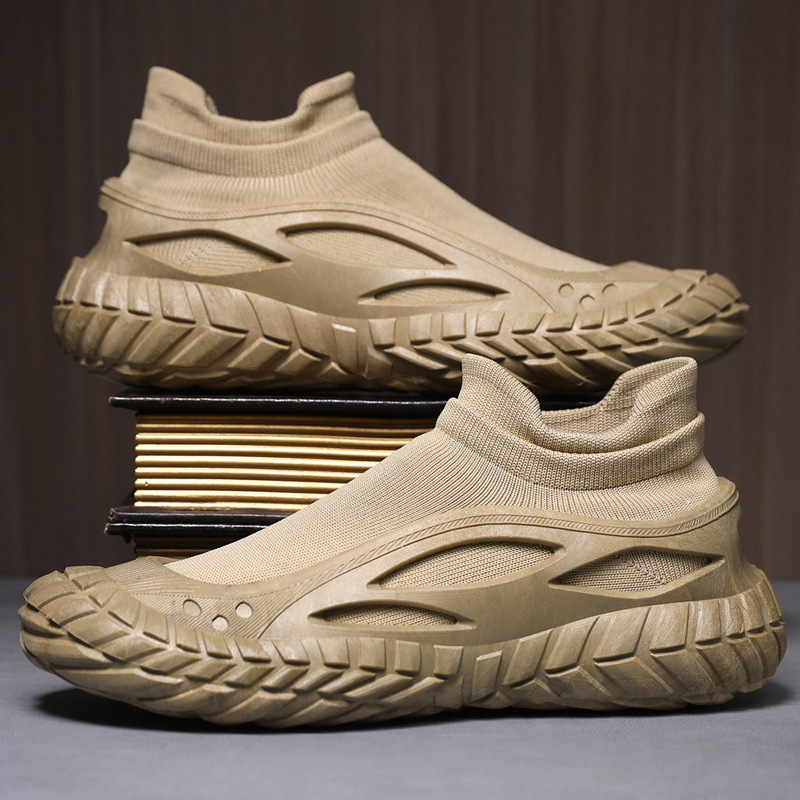 Foreign trade plus size men's shoes spring new style thick soled comfortable running shoes outdoor fashion one foot kick flying woven sports shoes