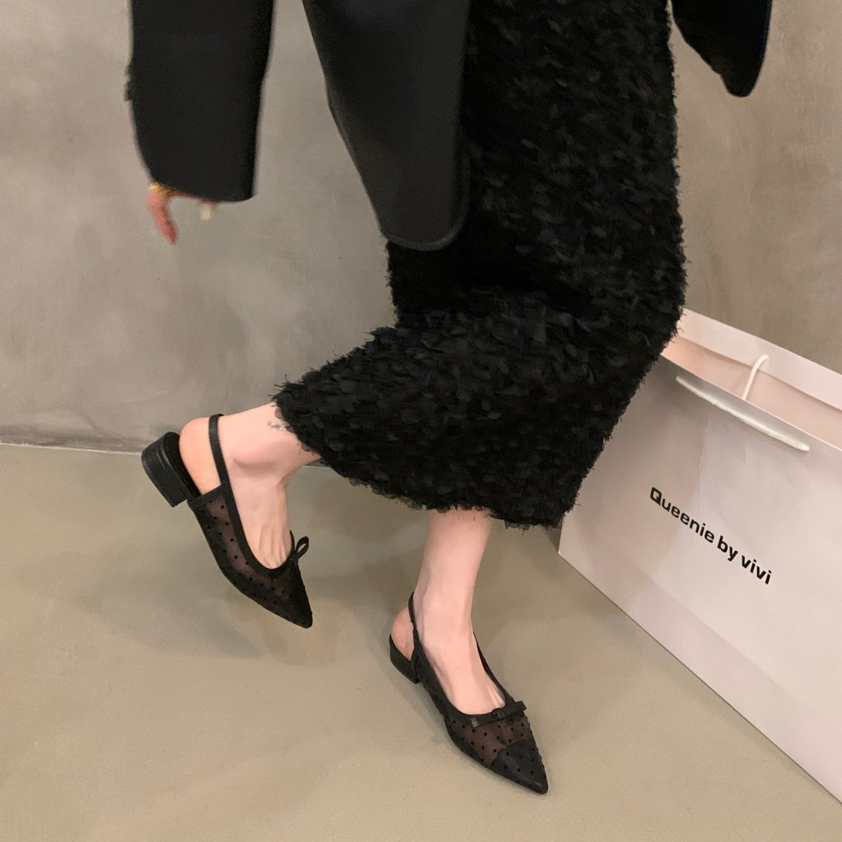 French low heel bow toe sandals with fairy shoes 2024 new summer mesh breathable flat sole single shoes