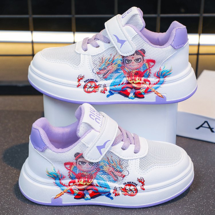 Nezha Little White Shoes 2025 Summer New Mesh Breathable Children's Sports Shoes for Boys and Girls Soft Bottom Versatile Board Shoes
