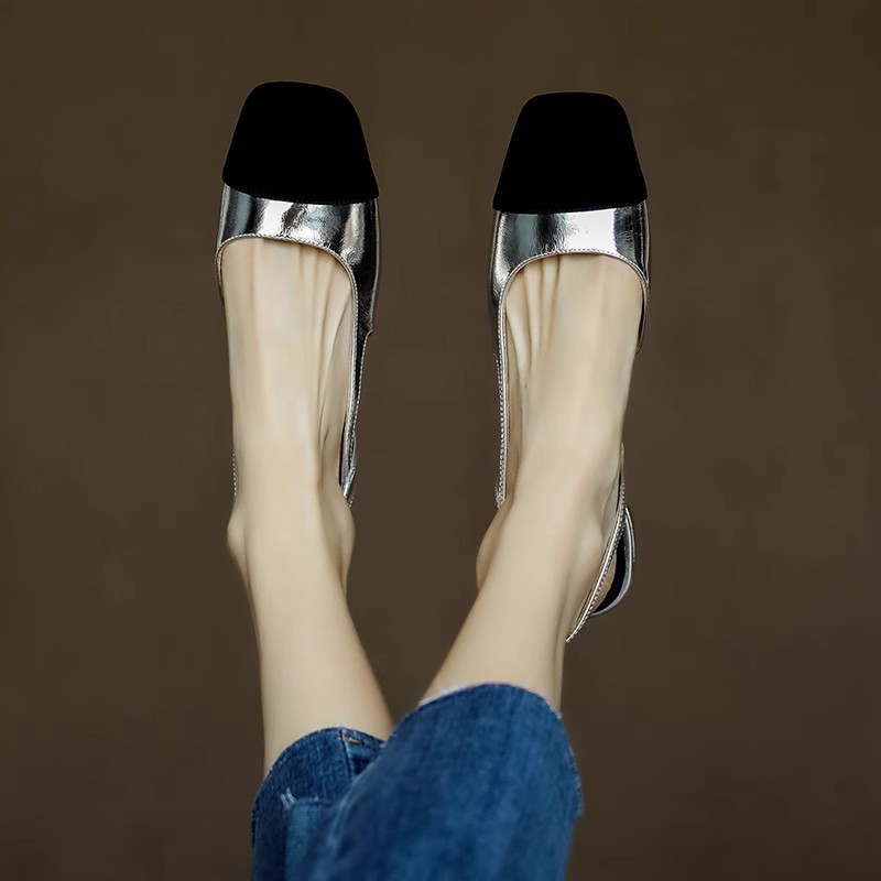 French 2024 Summer New Small Fragrant Style Color blocked Single Shoes Versatile Women's Shoes Commuter Baotou Roman Flat Sandals Women