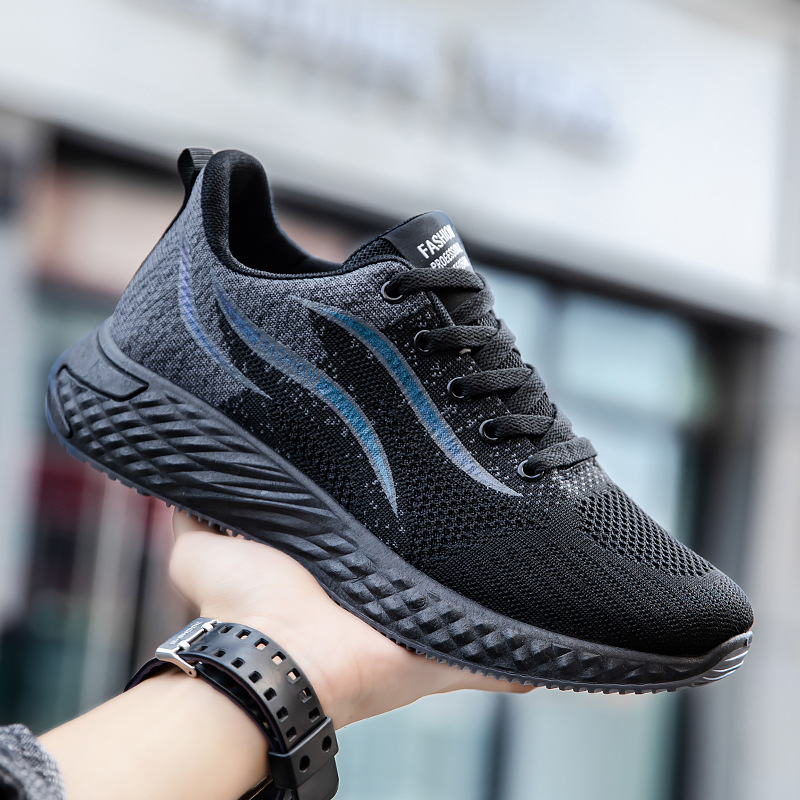 Cross border autumn new low top running shoes trend fly woven breathable casual shoes men's sports shoes lace up men's shoes wholesale