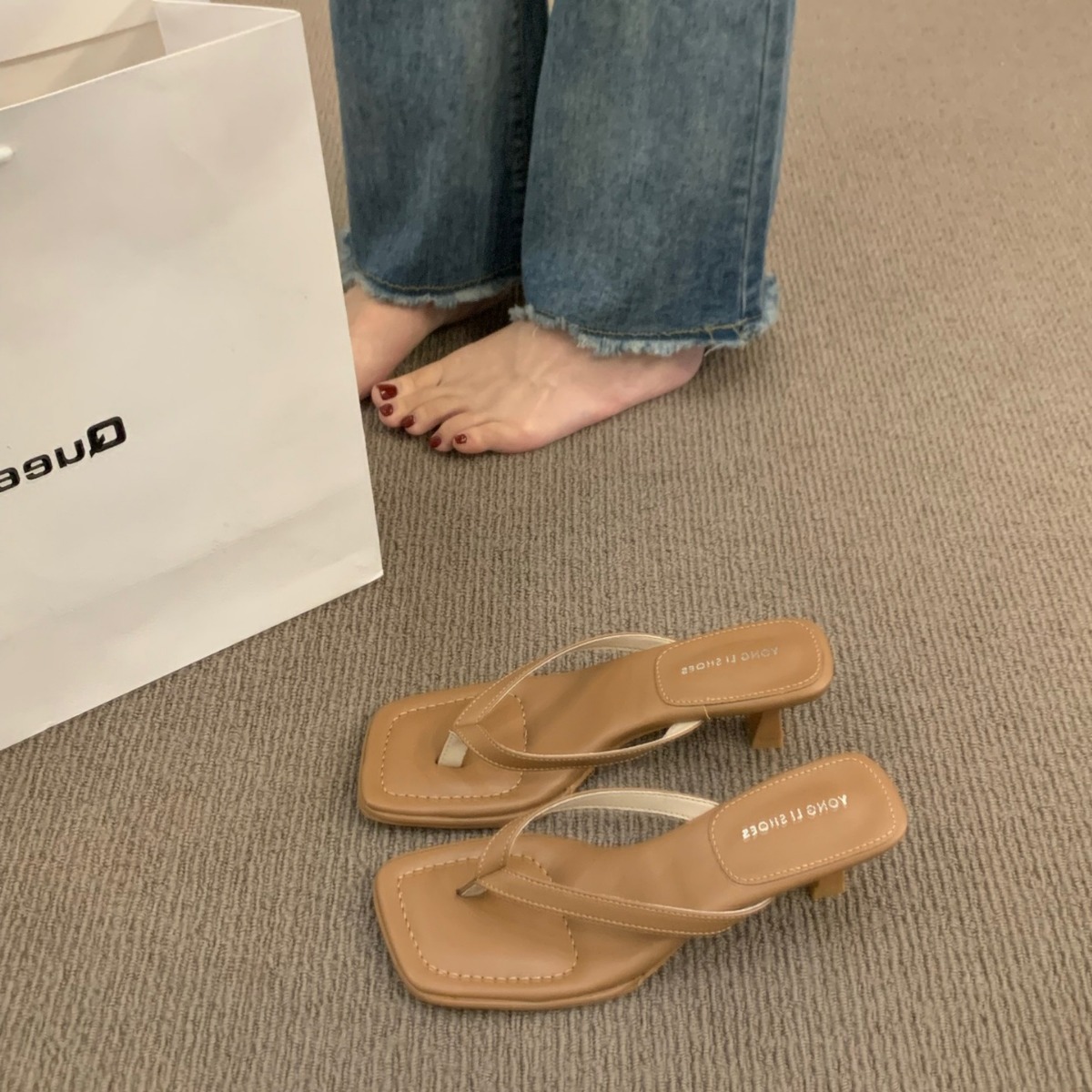 French sandals, flip flops, fairy shoes for summer wear, 2024 new minimalist toe high-heeled sandals