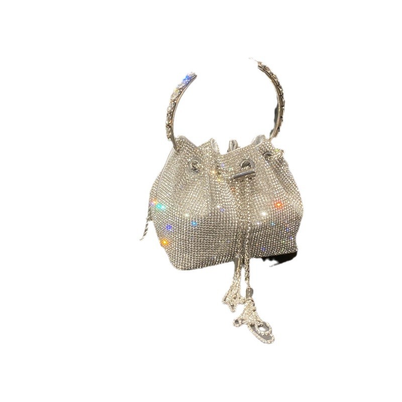Cross border women's bag 2025 new hot stamping diamond bucket bag round handle handbag single shoulder diagonal chain small bag inlaid with diamonds