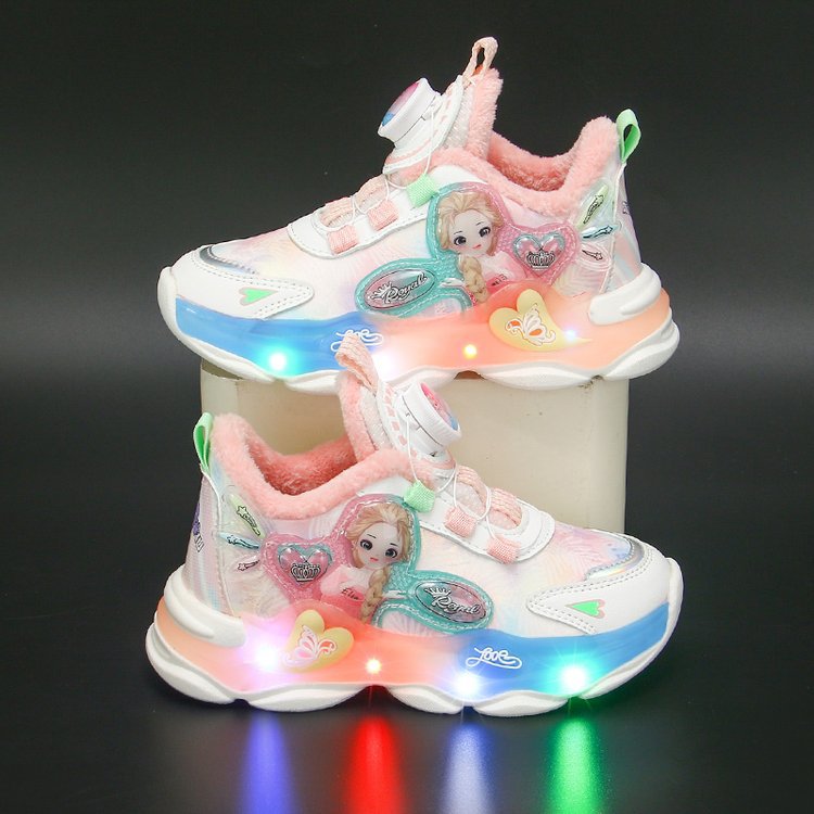 Light up girls' shoes 2023 new rotating buckle children's sports shoes, running shoes for middle and elementary school students, girls and babies