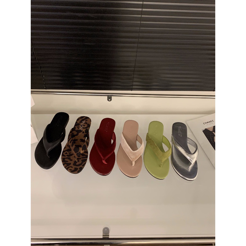 Flat bottomed leopard print flip flops women's shoes 2024 summer outdoor beach French style sandals red sandals