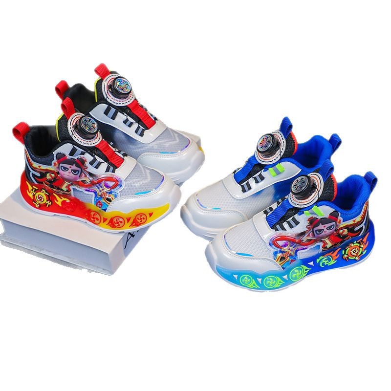 Nezha Light up Boys' Sports Shoes 2025 Spring and Autumn New Edition Boys' Casual Shoes Anti slip and Wear resistant Children's Running Shoes