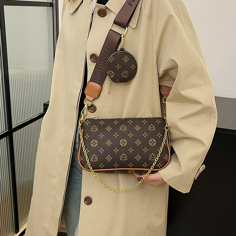 Two piece retro printed women's bag 2024 new fashionable single shoulder underarm bun mother bag versatile commuting diagonal cross bag
