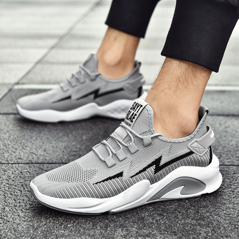 2024 Spring and Summer Men's Shoes Real Fly Weaving Men's Daily Casual Shoes Lace Breathable Running Sports Shoes Wholesale