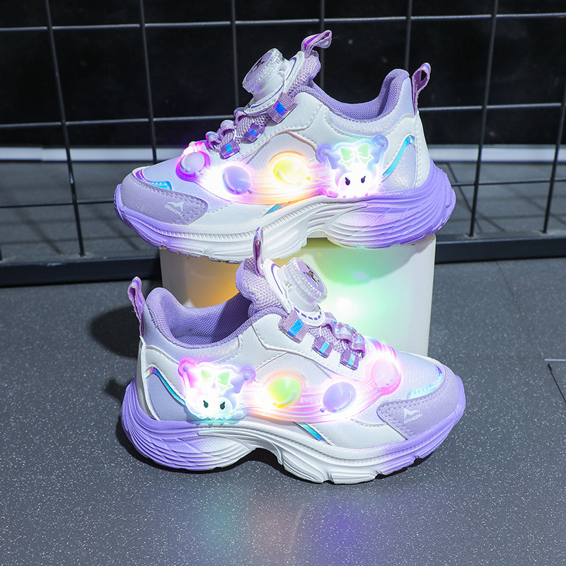 Light up girls' sports shoes summer new mesh breathable girls' shoes lightweight baby girls' internet famous shoes student shoes