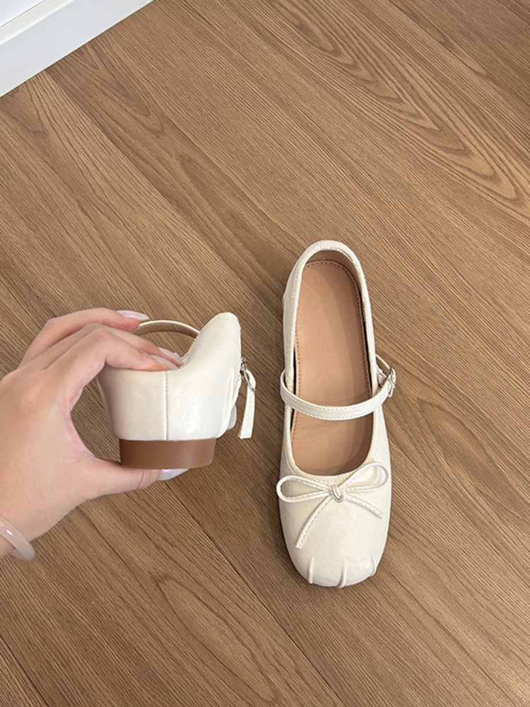 Silver inner height increase 5cm shallow mouth single shoe women's bow Mary Jane shoes French ballet shoes