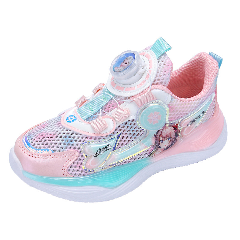 Girls' shoes 2023 summer mesh breathable children's rotating button sports shoes for girls and elementary school running shoes