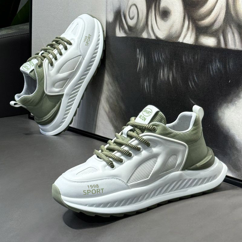 Cross border Thick soled Men's Shoes 2025 New Spring Breathable Mesh Sports Running Leisure Little White Dad Shoes Wholesale
