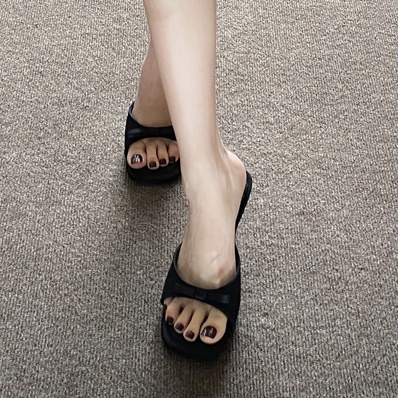 Small butterfly bow high-heeled slippers, French style sandals, M ü ller half slippers, new high-heeled sandals for women's summer outdoor wear