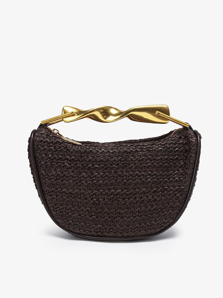 Cross border woven bag 2025 summer new metal handle mini bag crossbody zipper casual fashion woven bag