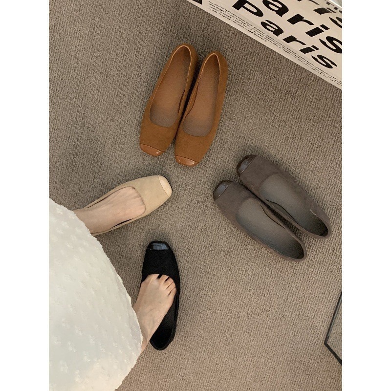Flat bottomed French temperament Apricot single shoes Fairy women's shoes Spring and Autumn 2024 new summer gentle small fragrant style Evening grandma shoes